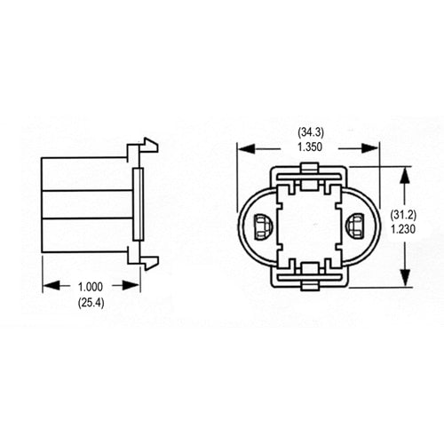 LH0185 5,7,9 & 11w G23, 2 pin CFL lamp holder/socket with front snap in vertical mounting