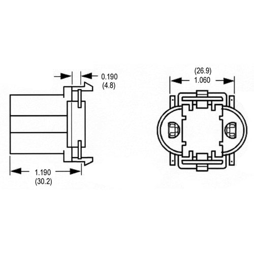 LH0186 5,7,9 & 11w G23, 2 pin CFL lamp holder/socket with front snap in vertical mounting