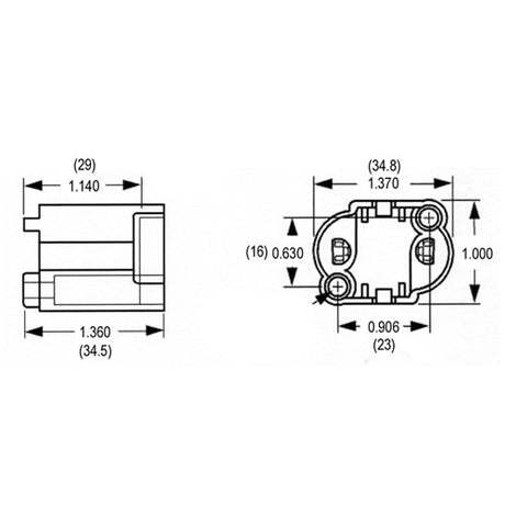 LH0187 5,7,9 & 11w G23, 2 pin CFL lamp holder/socket with two hole vertical mounting