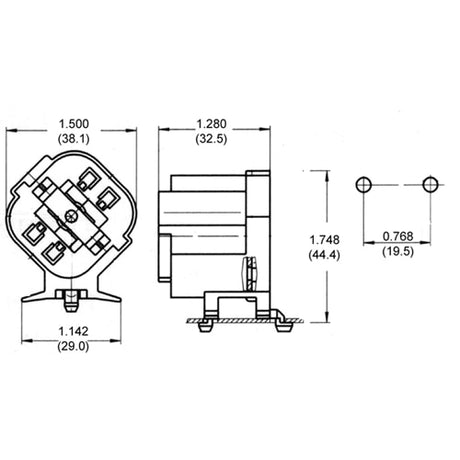 LH0254 26/32w G24q-3, GX24q-3 4 pin CFL lamp holder/socket with split pin 45' horizontal mounting