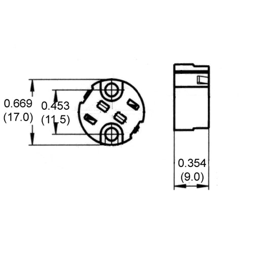 LH0380 G4, G5.3, G6.35 halogen lamp holder/socket with two hole mounting and no leads