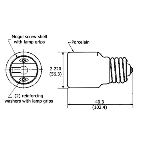 LH0403 E39 4kv pulse rated mogul base HID lamp holder/socket extender extends lamp approximately 2 3/8"