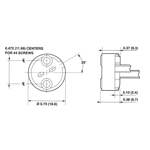 LH0439 G4, G5.3, G6.35 halogen bipin lamp holder/socket with two hole mount and 18" leads