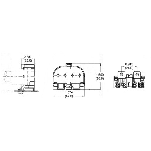 LH0481 Unshunted, 2G11 base lamp holder/socket with two hole horizontal mounting