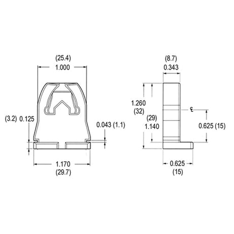 LH0484 Unshunted, "V" lock, T8 lamp holder/socket with slide on or screw down mounting