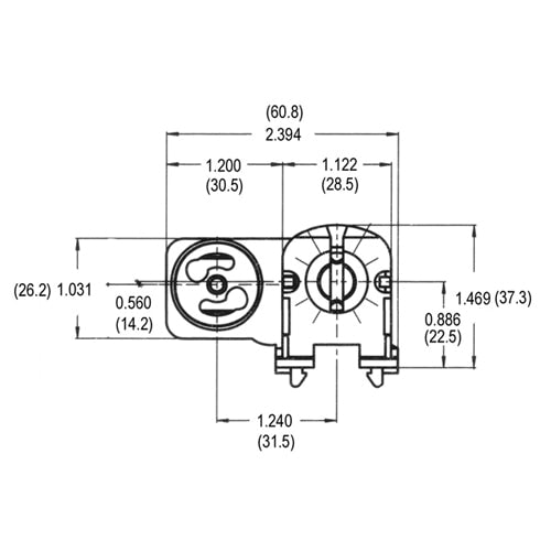 LH0507 Unshunted, rotary locking lamp holder/socket with push fit mounting and starter base attached