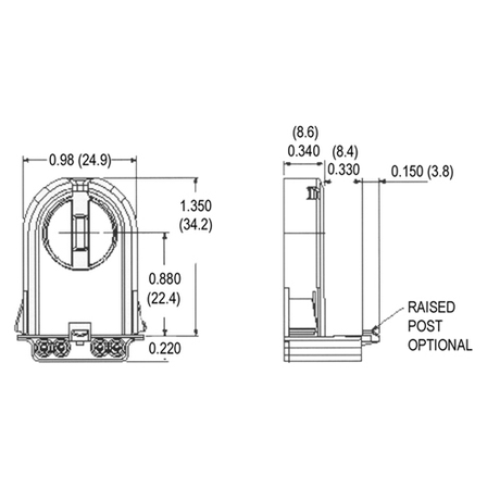 LH0521 Unshunted, T8-T12 medium bipin lamp holder/socket with push fit mounting and stop/post