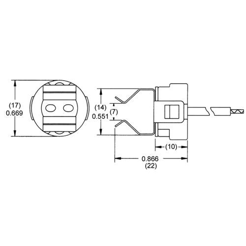 LH0523 G4, G5.3, G6.35 bipin halogen lamp holder/socket with 1/8 IPS hickey and 7" leads