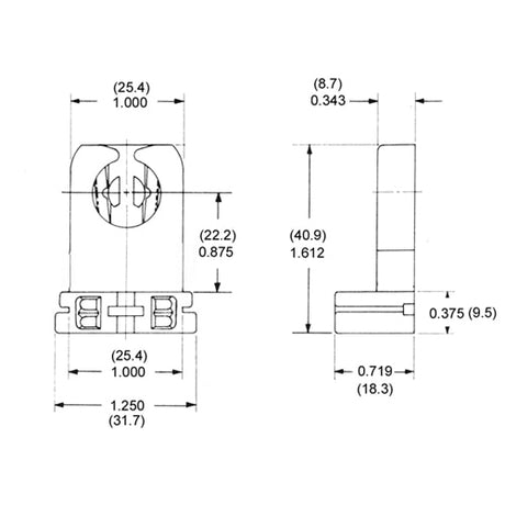 LH0532 Unshunted, T8-T12 medium bipin lamp holder/socket with slide on or screw mounting