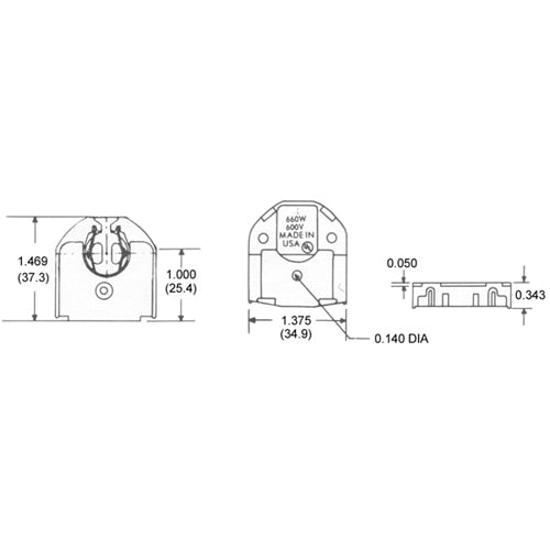 LH0539 Unshunted, T8-T12 lamp holder/socket with un-tapped center hole and butt on mounting