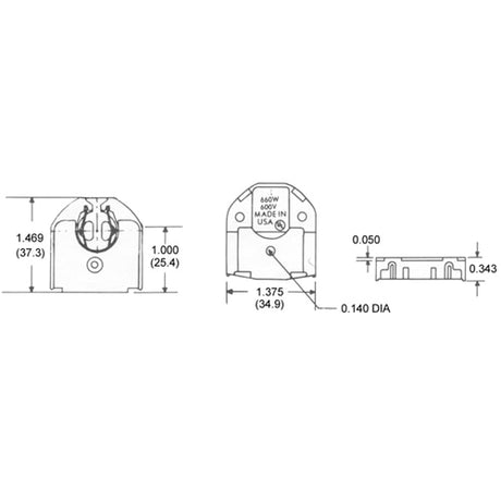 LH0539 Unshunted, T8-T12 lamp holder/socket with un-tapped center hole and butt on mounting