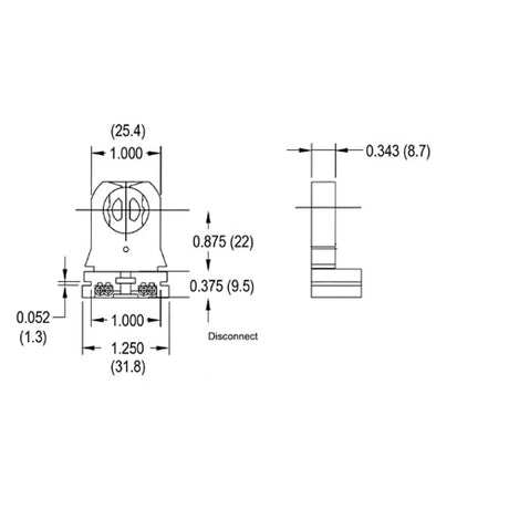 LH0547 Disconnect, medium bipin lamp holder/socket with slide on mounting