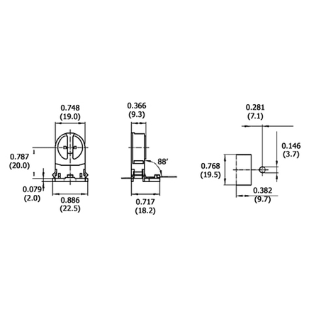 LH0614 Unshunted, rotary T5 miniature bipin lamp holder/socket with push fit mounting and stop/post