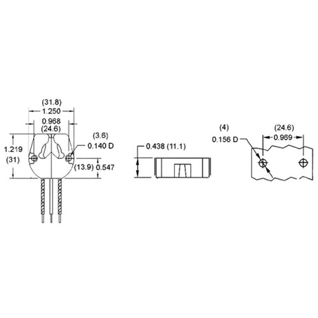 LH0628 Unshunted, disconnect "V" lock lamp holder/socket with 2 hole mounting and 8" leads