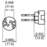 LH0632 G4, G5.3, G6.35 bipin halogen lamp holder/socket with mica front and 12" leads