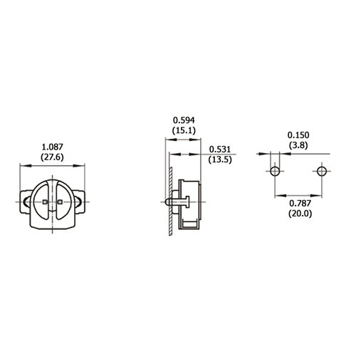 LH0638 Unshunted, rotary locking T5 miniature bipin lamp holder/socket with rear split pins and spring