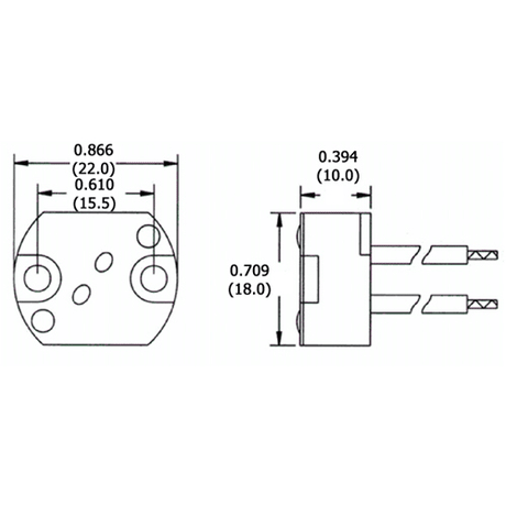 LH0648 G5.3 bipin halogen lamp holder/socket with mica front, 2 hole mounting and 12" leads