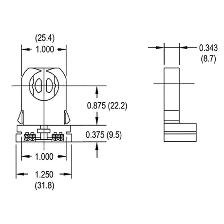 LH0652 Unshunted, T8-T12 low profile lamp holder/socket with push fit/slide on mounting