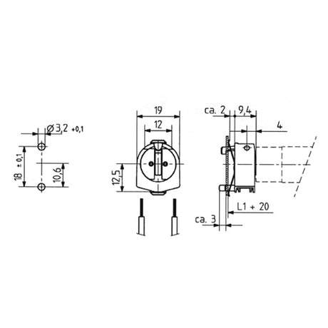 LH0672 Unshunted, rotary locking T5 lamp holder/socket with rear split pin mounting and spring