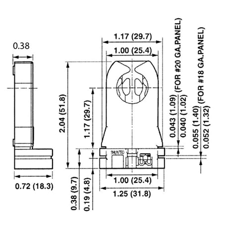 LH0701 Shunted, T8-T12 fluorescent lamp holder/socket with slide on mounting