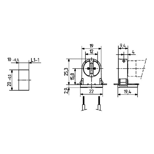 LH0711 Unshunted, rotary locking T5 miniature bipin lamp holder/socket with push fit mounting