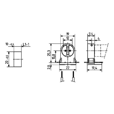 LH0711 Unshunted, rotary locking T5 miniature bipin lamp holder/socket with push fit mounting