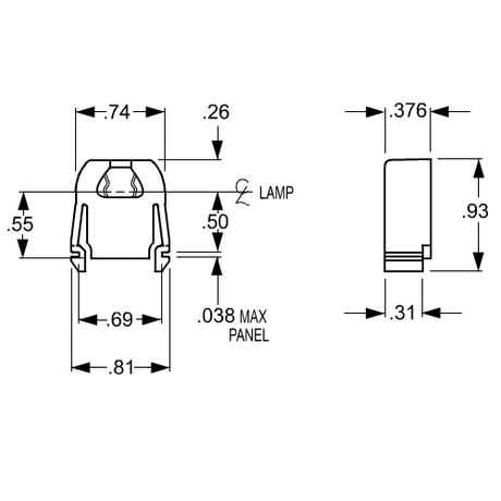 LH0724 Unshunted, "V" lock T5 miniature bipin lamp holder/socket with push fit mounting