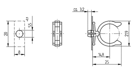 LH0726 2G11 base lamp holder vertical support with circular snap in mounting