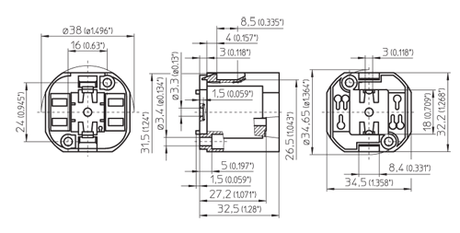 LH0727 26, 32, 42w G24q-3/GX24q-3/GX24q-4 CFL 4 pin lamp holder/socket with 2 hole vertical mounting