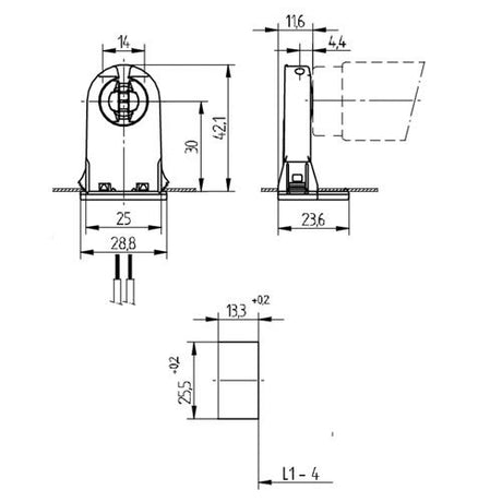 LH0755 Unshunted, rotary locking, T8-T12 lamp holder/socket with push fit mounting