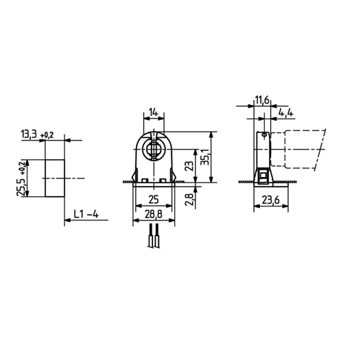 LH0760 Unshunted, T8-T12, rotary locking lamp holder/socket with push fit mounting and stop/post