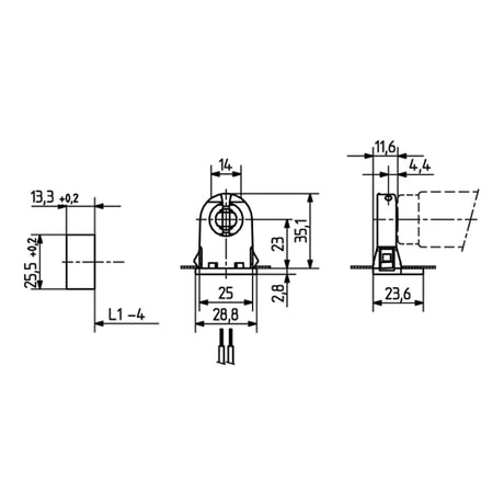 LH0760 Unshunted, T8-T12, rotary locking lamp holder/socket with push fit mounting and stop/post