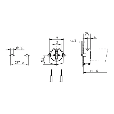 LH0768 Unshunted, T5 miniature bipin rotary locking lamp holder/socket with rear split pin mounting