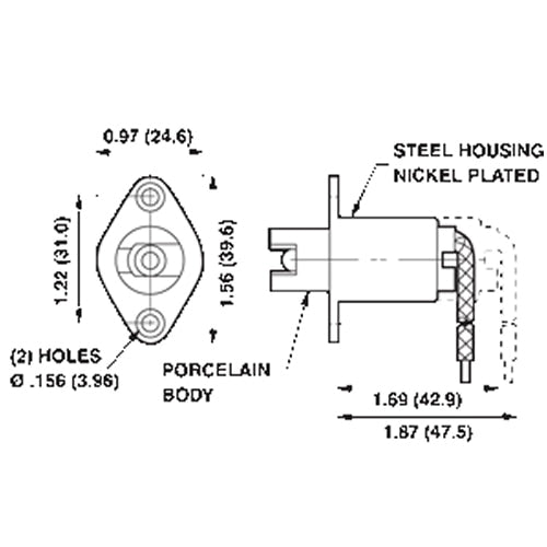 LH0786 R7s, double ended halogen compressible lamp holder/socket with front flange mounting and 18" leads