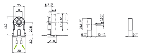 LH0794 Shunted, rotary locking T8-T12 lamp holder/socket with push fit mounting and stop/post