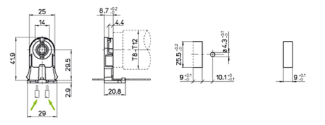 LH0794 Shunted, rotary locking T8-T12 lamp holder/socket with push fit mounting and stop/post