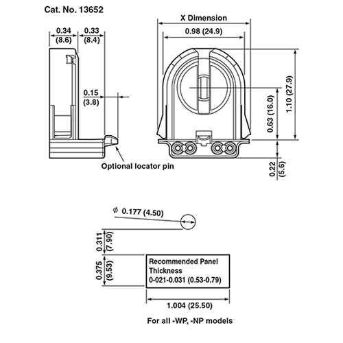 LH0803 Unshunted, rotary locking, T8 only lamp holder/socket with push fit mounting