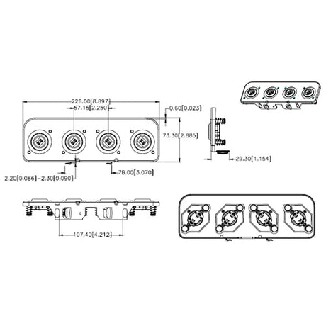 LH0818 Unshunted, 4 light HO/VHO turret assembly (compressible & stationary ends)