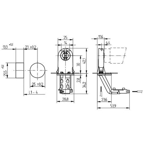 LH0845 Unshunted, rotary locking, lamp holder/socket with push fit mounting and starter base attached