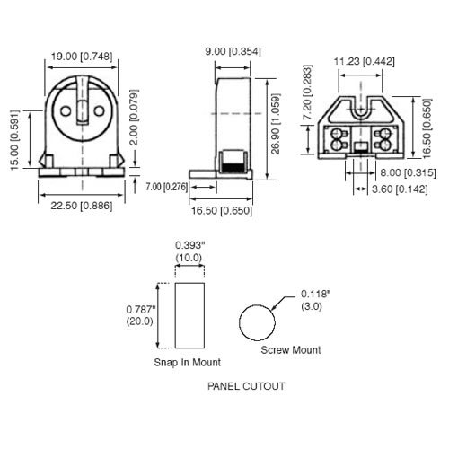 LH0847 Unshunted, rotary locking, T5 miniature bipin lamp holder/socket with push fit or screw down mounting