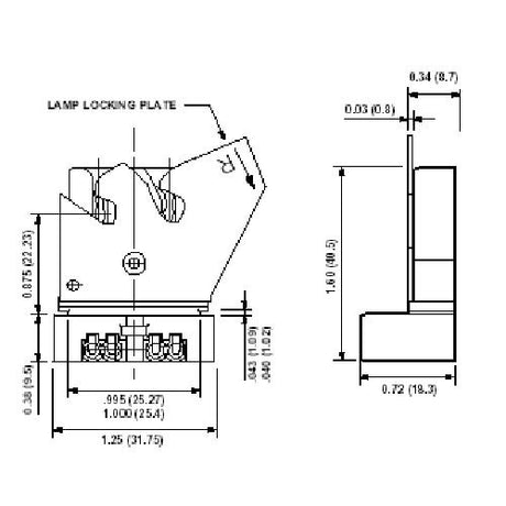 LH0869 Unshunted, straight insertion lamp holder/socket with slide on mounting and locking device