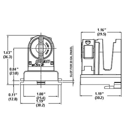 LH0875 Unshunted, rotary locking T8-T12 to T5 converter lamp holder/socket with slide on mounting