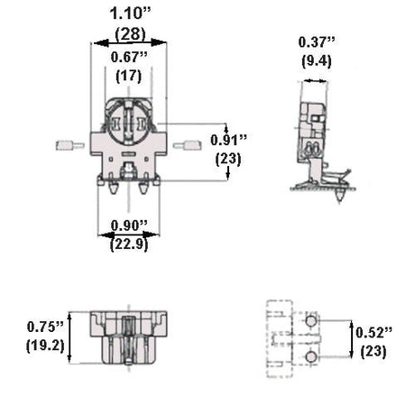 LH0883 Unshunted, rotary locking lamp holder/socket with bottom spit pin mounting