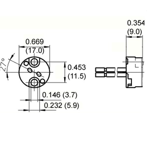 LH0899 G4, G5.3, G6.35 bipin halogen lamp holder/socket with two hole mounting and 96" leads