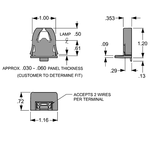 LH0908 Shunted, "V" lock, T8 lamp holder/socket with push it mounting