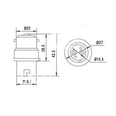 LH0922 Converts a Bay22d lamp holder/socket to a BA15d double contact bayonet lamp holder/socket