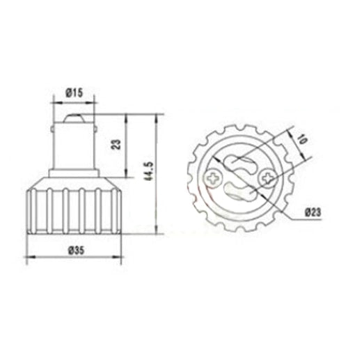 LH0938 Converts a BA15s single contact bayonet lamp holder/socket to a GU10 turn lock lamp holder/socket