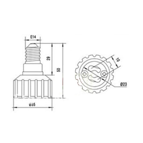 LH0946 Converts an E14 euro-candelabra lamp holder/socket to a GZ10 turn lock lamp holder/socket