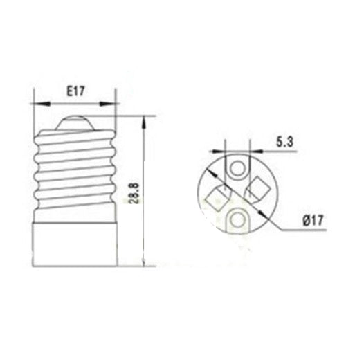 LH0950 Converts an E17 intermediate base lamp holder/socket to a G4/G5.3 bipin halogen lamp holder/socket