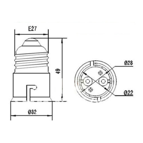 LH0953 Converts an E26/E27 medium base lamp holder/socket to a BAY22d base lamp holder/socket